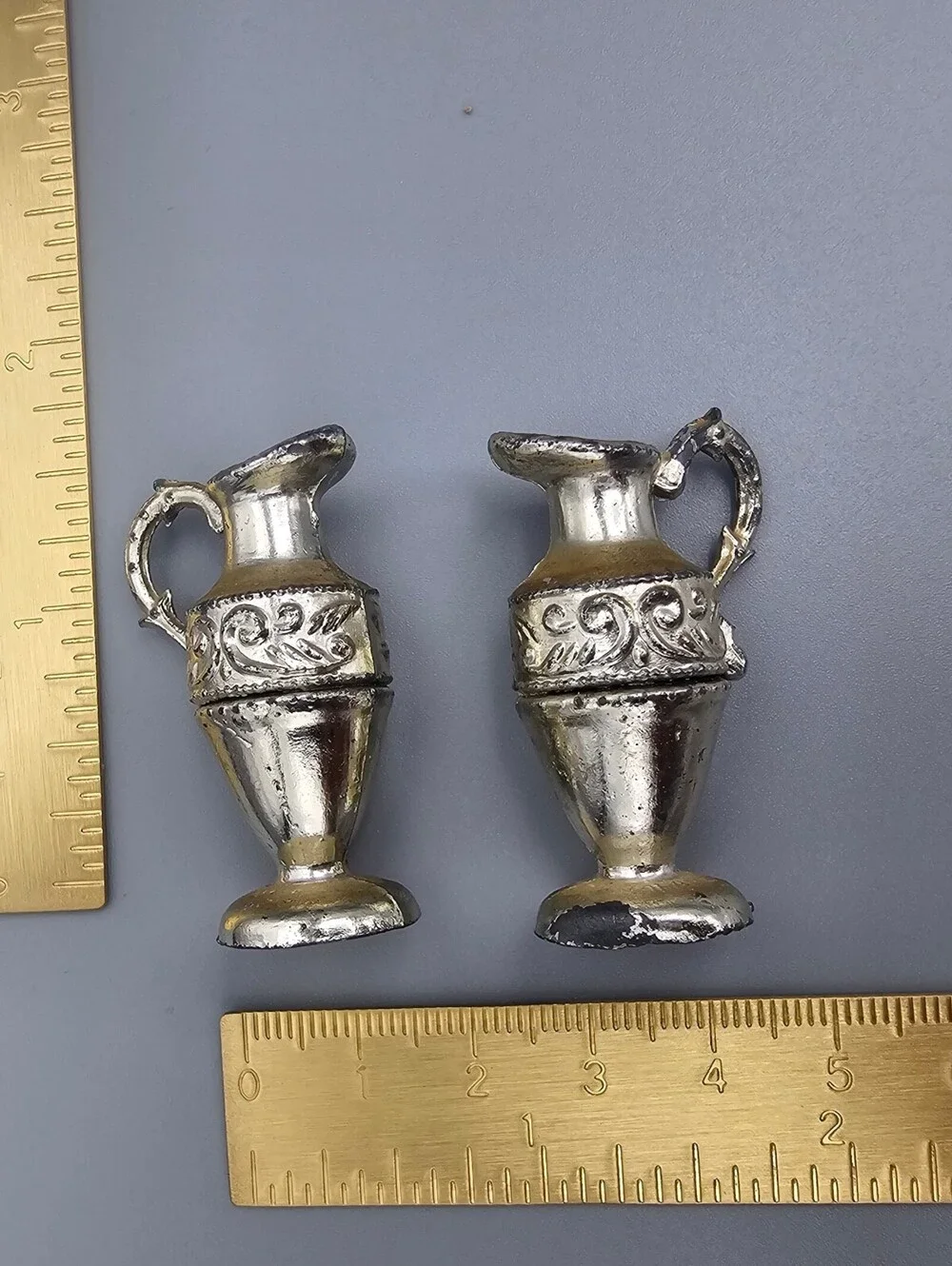 Vintage Miniature Silver Tone Pitcher Salt and Pepper Shakers